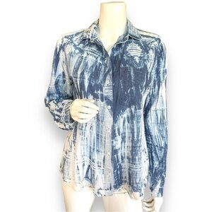 CLOTH & STONE BUTTON DOWN TIE-DIE BLUE/CREAM COTTON SHIRT. WOMEN’S SIZE MEDIUM
